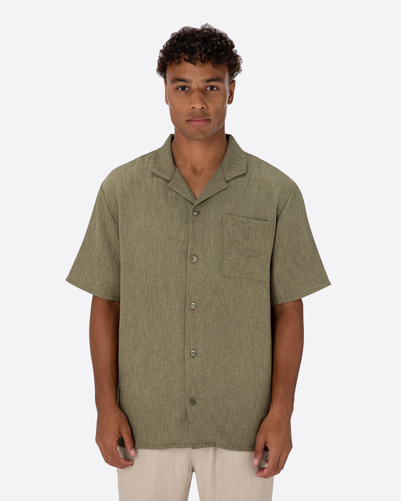 Cuban Collar Shirt- Khaki